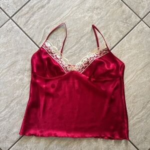 Red Satin Feel Lace Trim Camisole